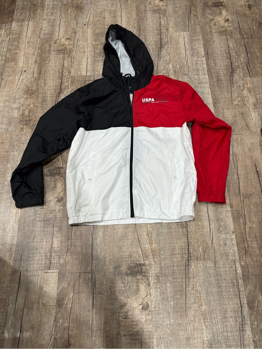 USPA Since 1890 Colorblock Windbreaker Jacket - Red/Black/White Size Large